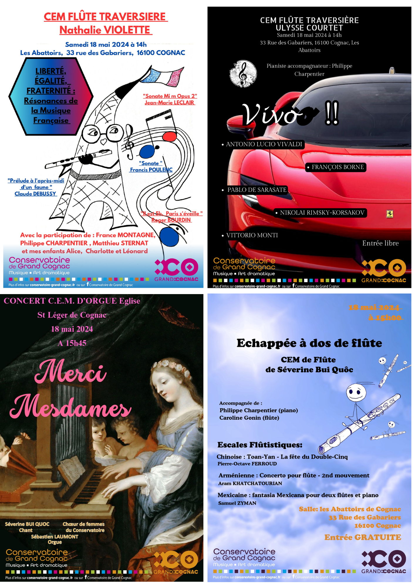 Affiche du concert « Résonances de la Musique Française » par Nathalie Violette au Conservatoire de Grand Cognac, samedi 18 mai 2024 à 14h aux Abattoirs de Cognac.