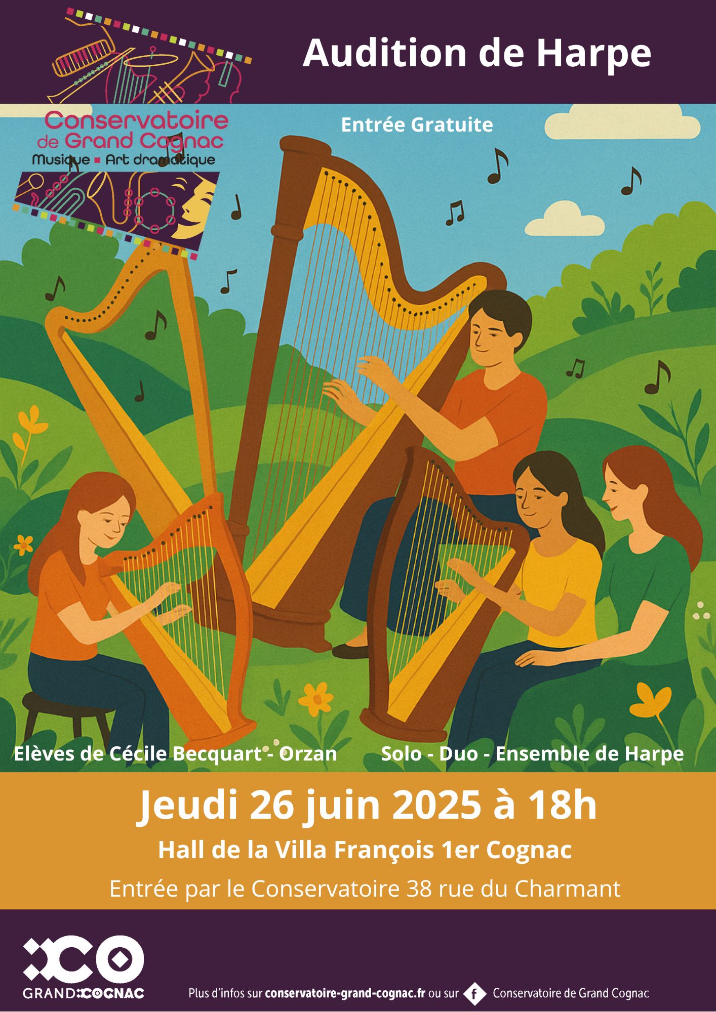Audition de harpe – Élèves de Cécile Becquart-Orzan – 26 juin 2025 – Conservatoire de Grand Cognac
