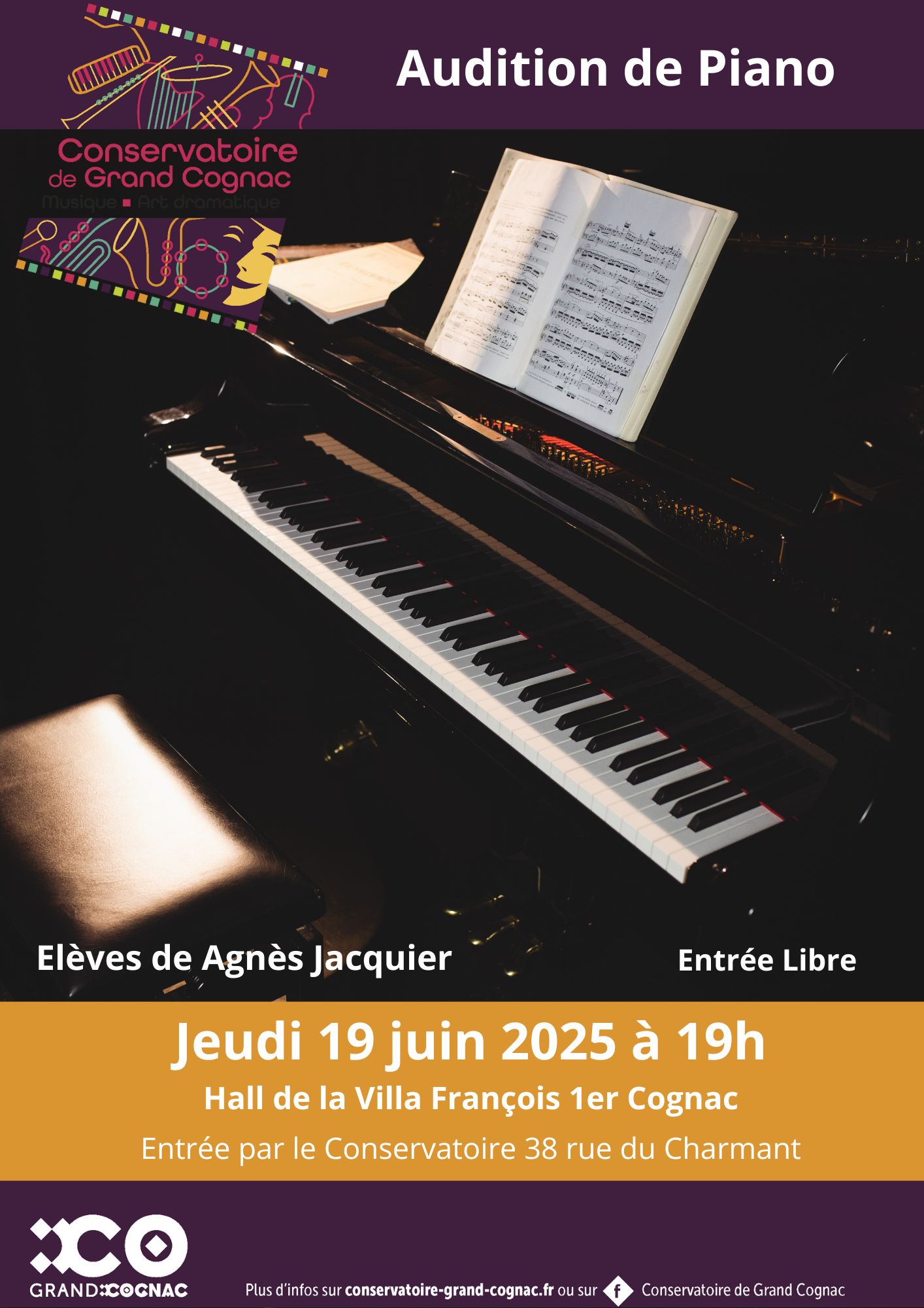 Audition de piano – Élèves de Agnès Jacquier – 19 juin 2025 – Conservatoire de Grand Cognac
