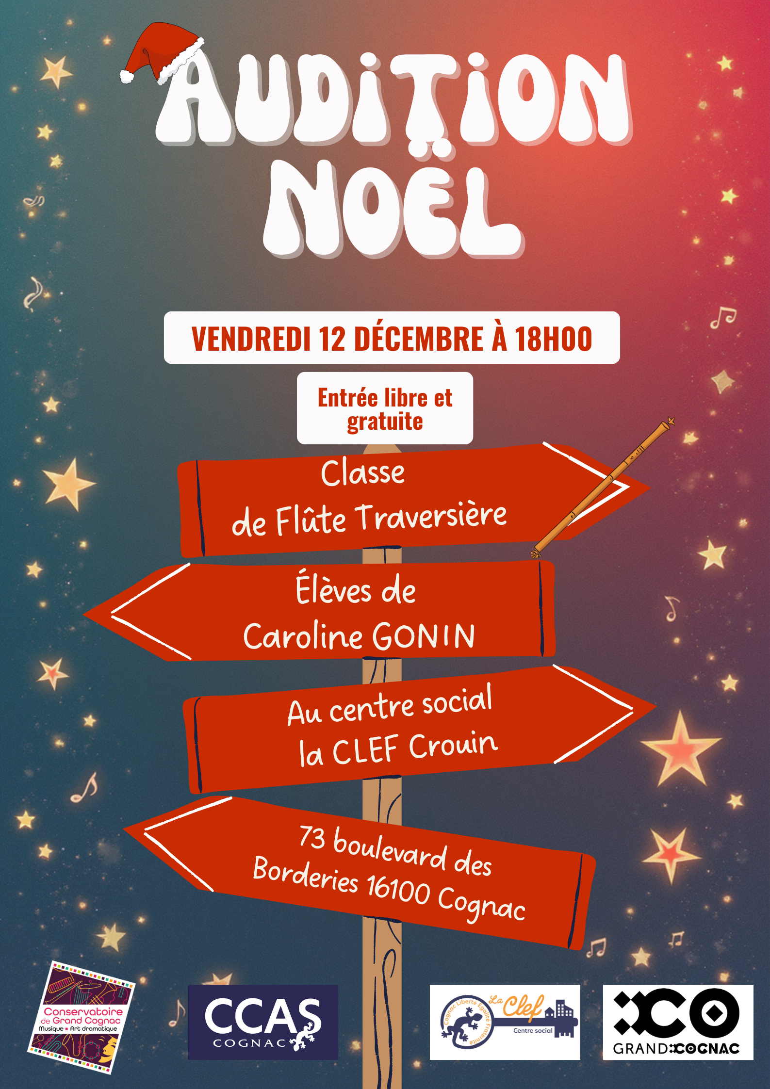 Audition de Noël : Flûte traversière - Élèves de Caroline Gonin - 12 décembre 2025 - Centre social, la Clef Crouin