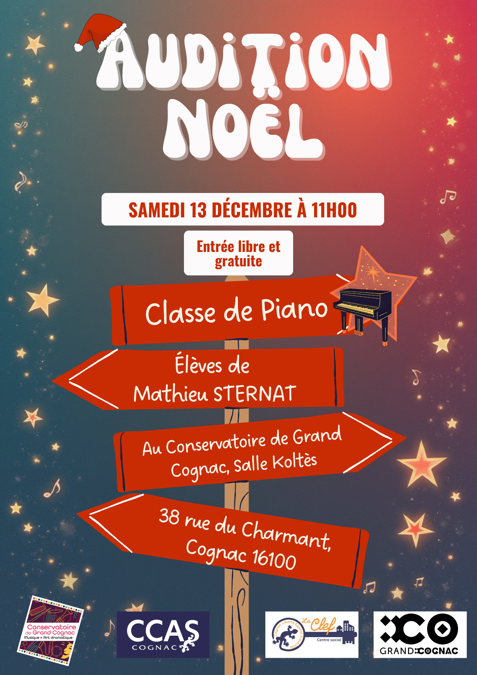Audition de Noël : Piano - Élèves de Mathieu Sternat - 13 décembre 2025 - Conservatoire de Grand Cognac, Salle Koltès