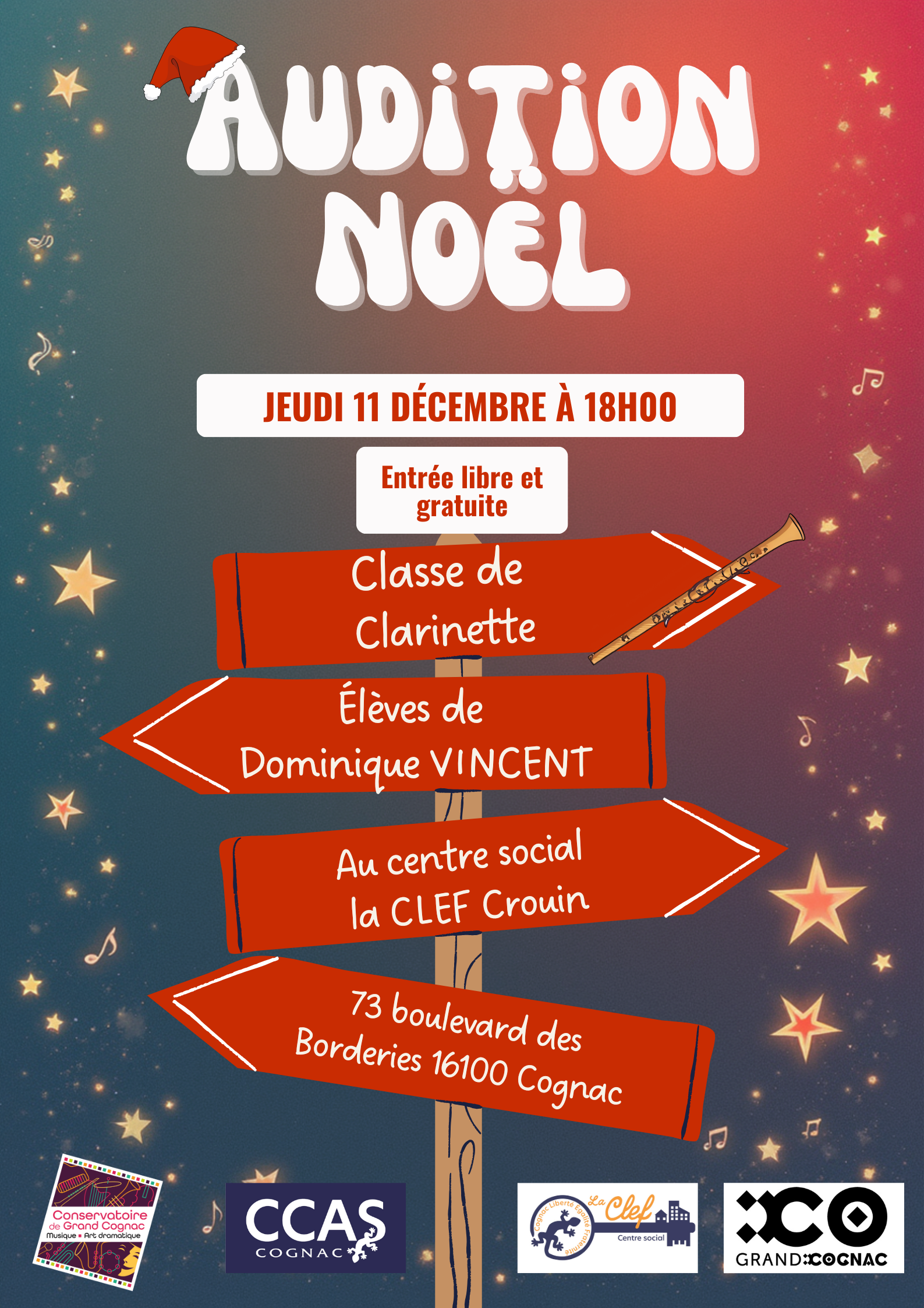 Audition de Noël : Clarinette - Élèves de Dominique Vincent - 11 décembre 2025 - Centre social, la Clef Crouin