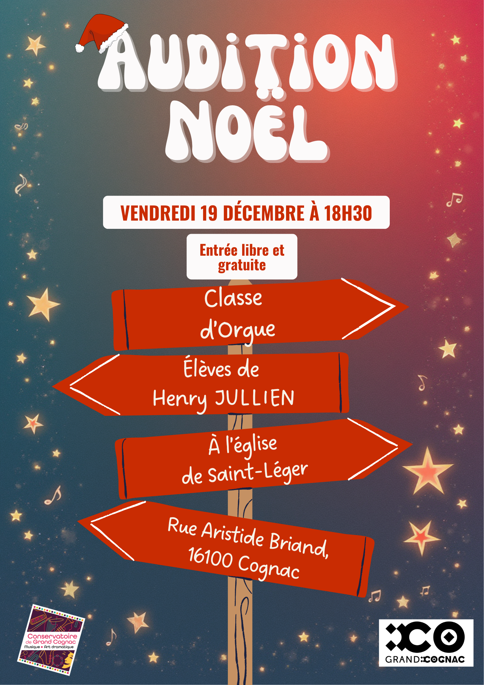 Audition de Noël : Orgue – Élèves de Henry Jullien – 19 décembre 2025 – Église de Saint-Léger, Cognac